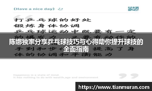 陈娜独家分享乒乓球技巧与心得助你提升球技的全面指南